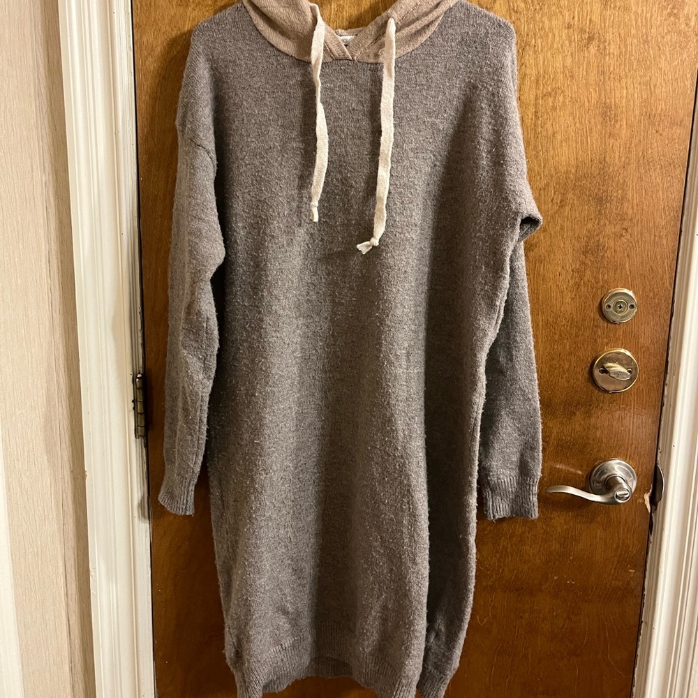 Sweater dress, beautiful nude/tan color dress with a lighter shade hood